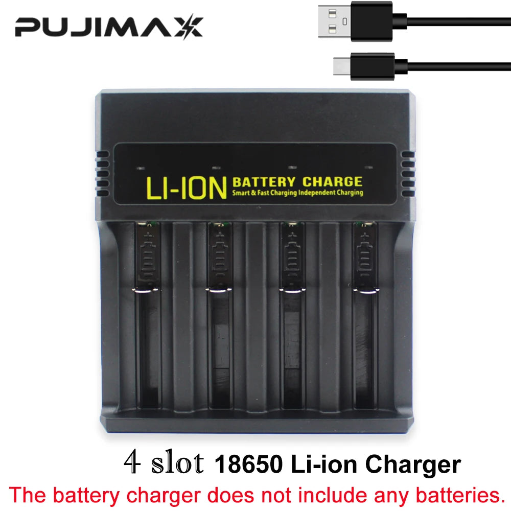 PUJIMAX 2/4 Slots Battery Charger for 3.7V 18650,21700,20700,26650,14500,16340 Li-Ion Batteries Short Circuit Pratection Charger
