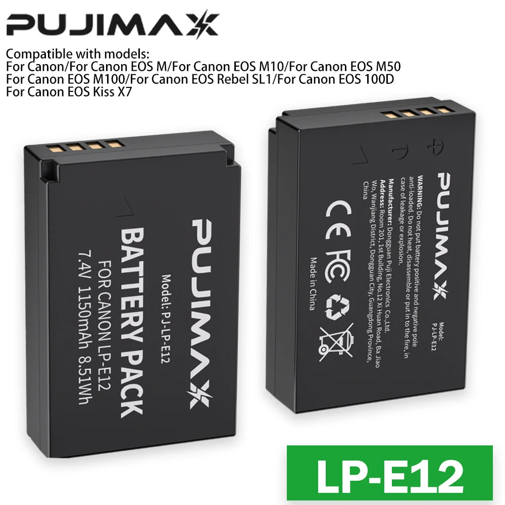 PUJIMAX LP-E12 LP E12 LPE12 Battery for Canon EOS M10,M50, EOS M100,M200 100D Kiss X7 Rebel SL1 Digital Camera Battery 1150mAh
