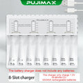 PUJIMAX 8-slot Battery Charger for AAA/AA Rechargeable Battery Short Circuit Protection LED Display 1.2V Ni-MH/Ni-Cd Charger
