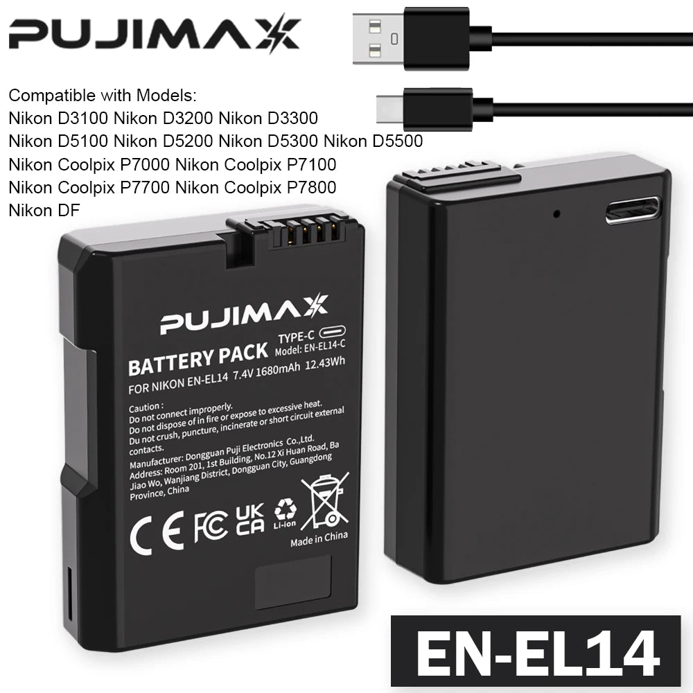 PUJIMAX 1680mAh EN-EL14 EL14 CAMERA BATTERY For Nikon P7000 P7100 P7800 P7700 D3100 D3200 D3300 D3400 D3500 D5600 D5100 D5300