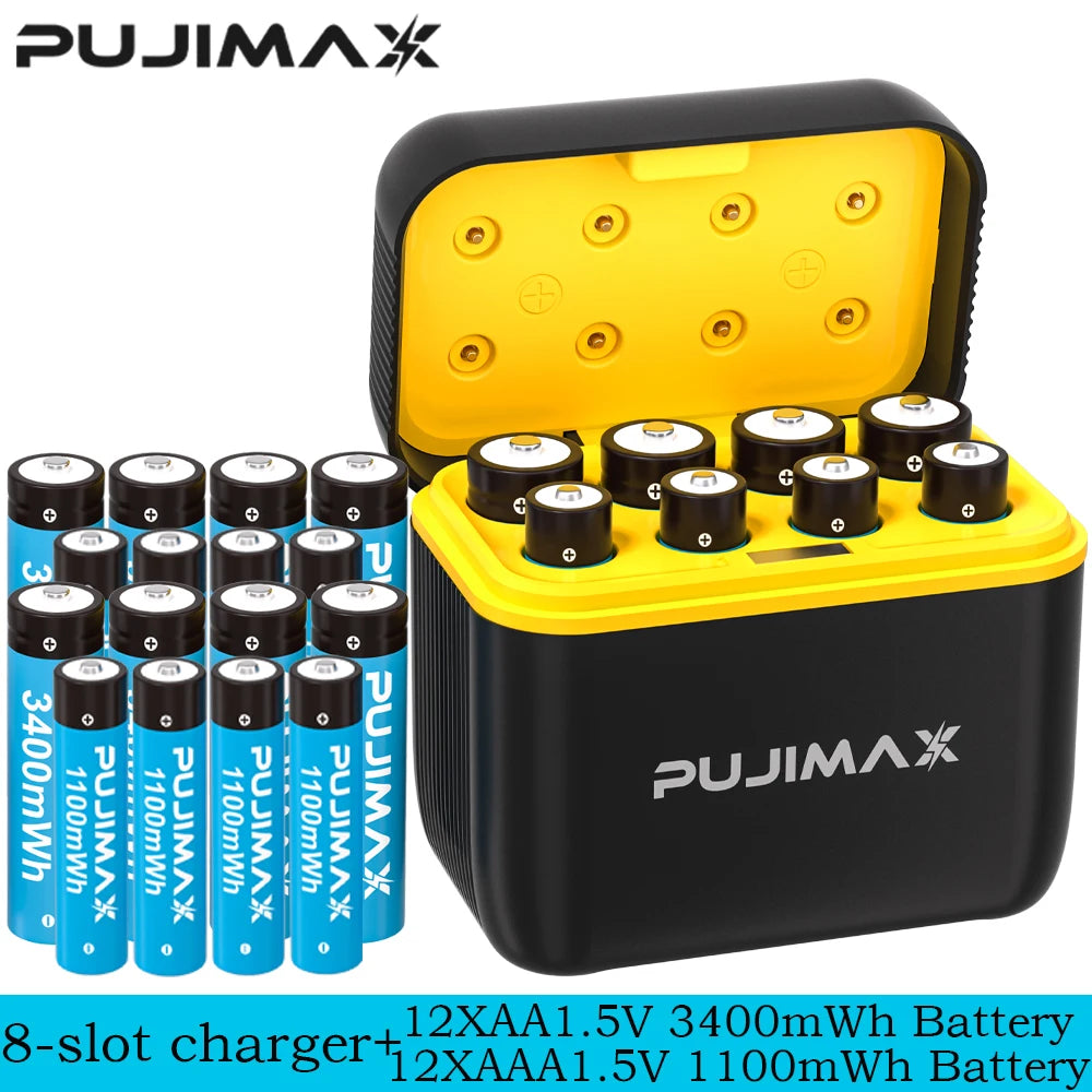 PUJIMAX 1.5V Rechargeable smart Curved  Appearance Battery Charger AA/AAA Lithium Battery Charger Charging Rechargeable  Battery