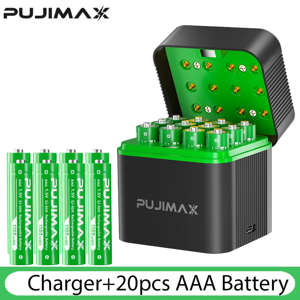 PUJIMAX 4/8/12 Slot 1.5V AAA Li-ion Batteries Charger 1.5V AAA 1100mWh Rechargeable Battery for Mouse Remote Control Clock Radio