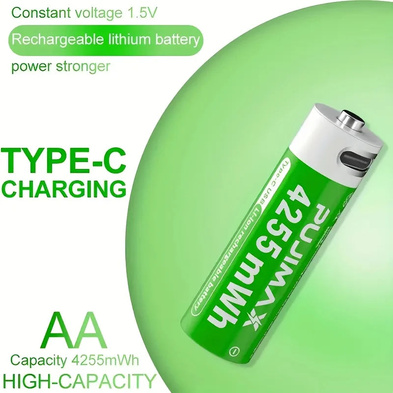 PUJIMAX 4255mWh AA 1.5V Rechargeable Lithium Battery High Capacity 1500 Cycles For Remote Controls Drones Scales Large Capacity
