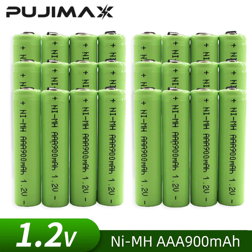 PUJIMAX 1.2VAAA Rechargeable Battery 900mah Ni-MH Cell Green Shell with Welding Tab for Philips Electric Shaver Razor Toothbrush
