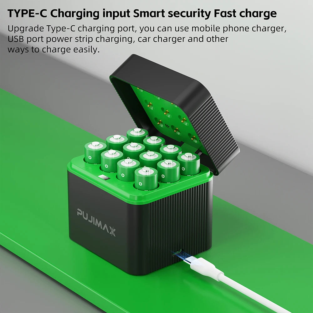 PUJIMAX 4/8/12 Slot 1.5V AAA Li-ion Batteries Charger 1.5V AAA 1100mWh Rechargeable Battery for Mouse Remote Control Clock Radio