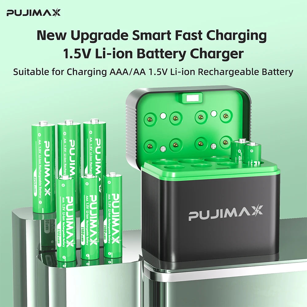 PUJIMAX 8-Slots Battery Smart Charger For 1.5V AAA/AA 1100mWh 4255mWh  Rechargeable Lithium Batteries Intelligent Fast  Charger