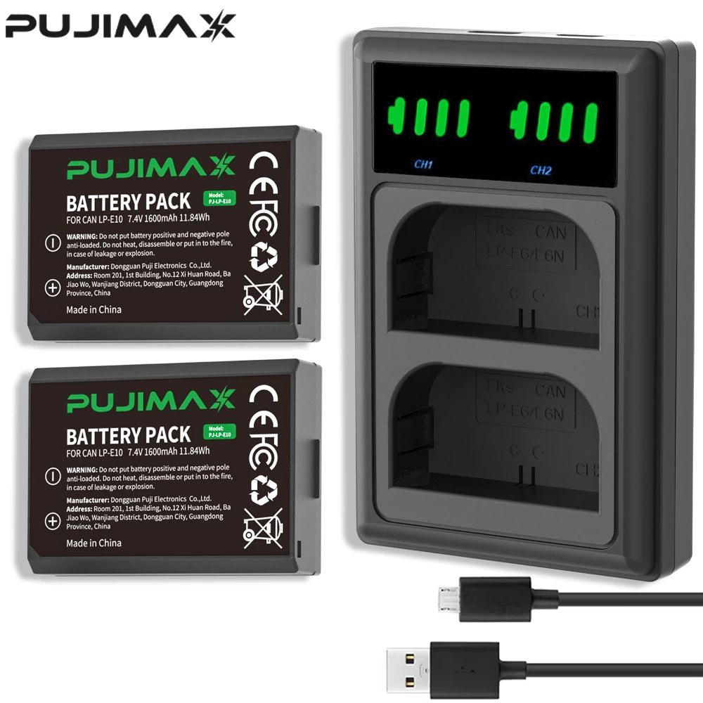 PUJIMAX 4x LP-E10 LP E10 LPE10 Camera Batteries+LCD USB Dual Charger for Canon EOS 1100D 1200D 1300D Kiss X50 X70 X80 Rebel T6