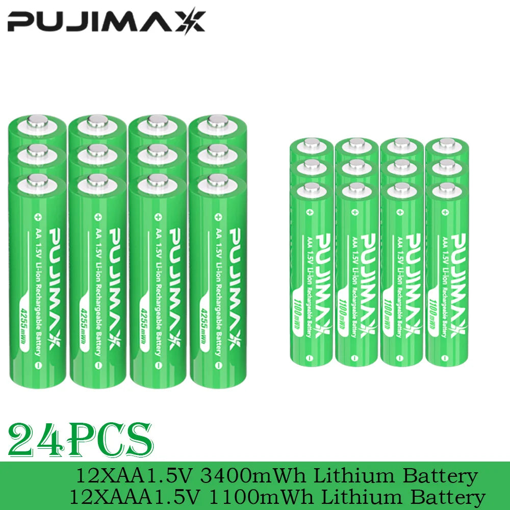 PUJIMAX Battery Smart Charger For 4-Slots1.5V AAA/AA 1100mWh 4255mWh  Rechargeable Lithium Batteries Intelligent Fast  Charger