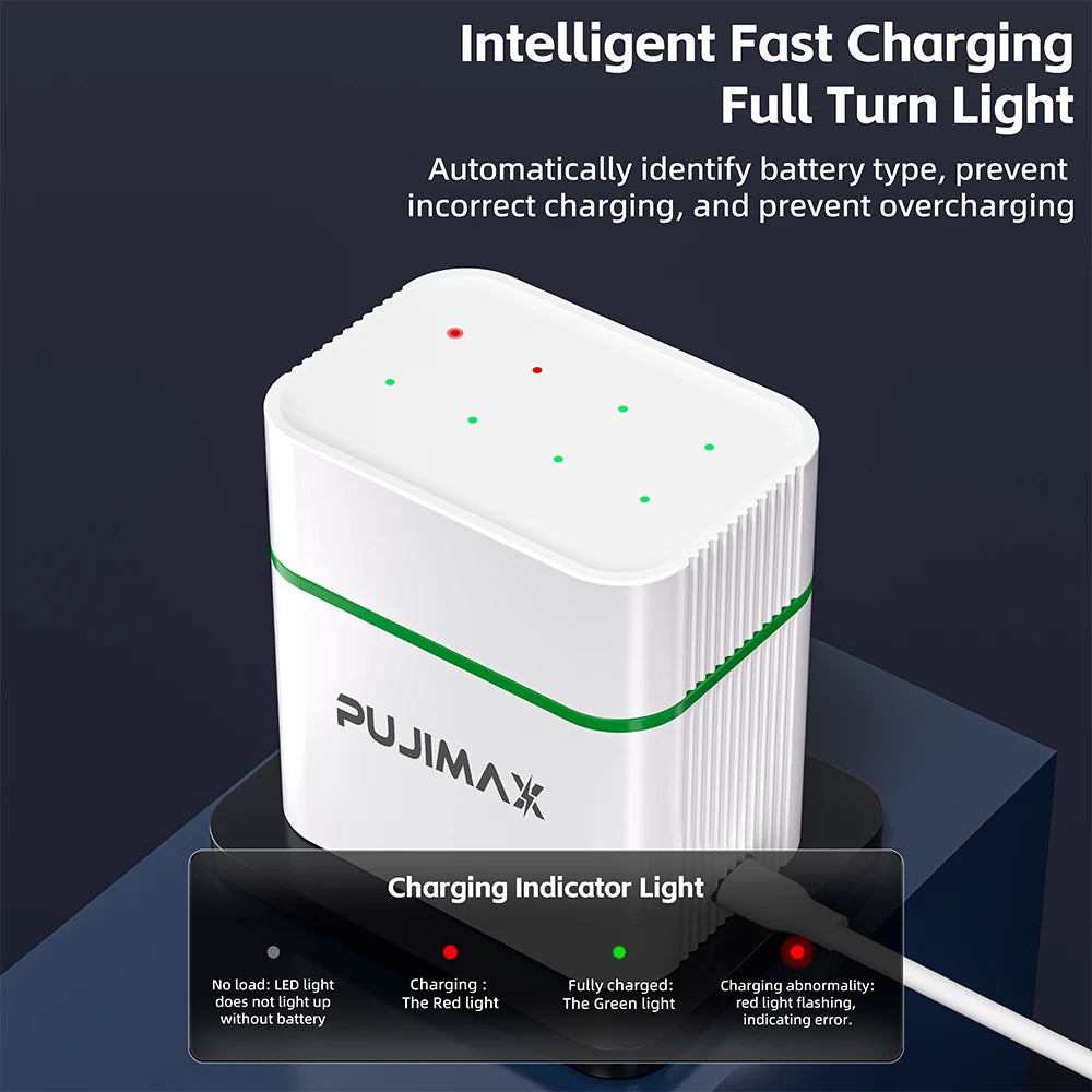 PUJIMAX 1.2V AAA 1100mAh Rechargeable Ni-MH Battery With Smart Battery Charger Compartments Charger Set