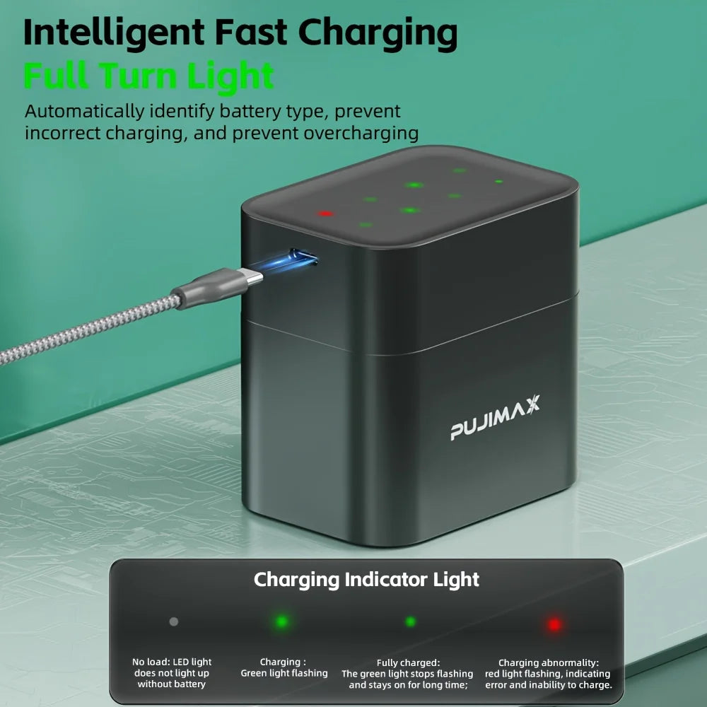 PUJIMAX Li-ion AA Rechargeable Batteries 1.5V AA 3400mWh Lithium-ion Battery+ Charger Clock Radio Video Game Digital Battery