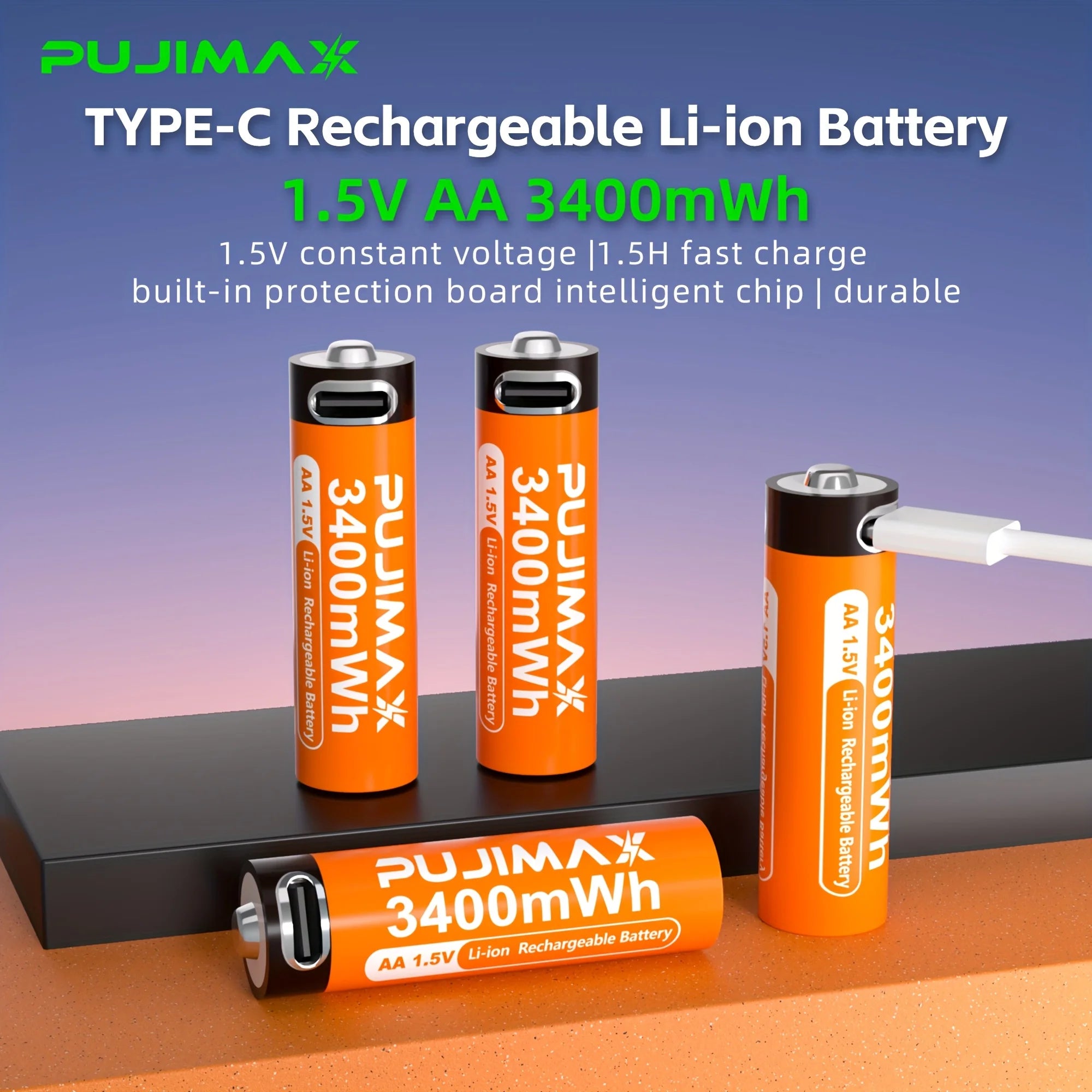 PUJIMAX AA 1.5V 3400mWh Highest Capacity Rechargeable Battery USB Type-C Li-ion Battery For Remote Control Smart Door Lock Toys
