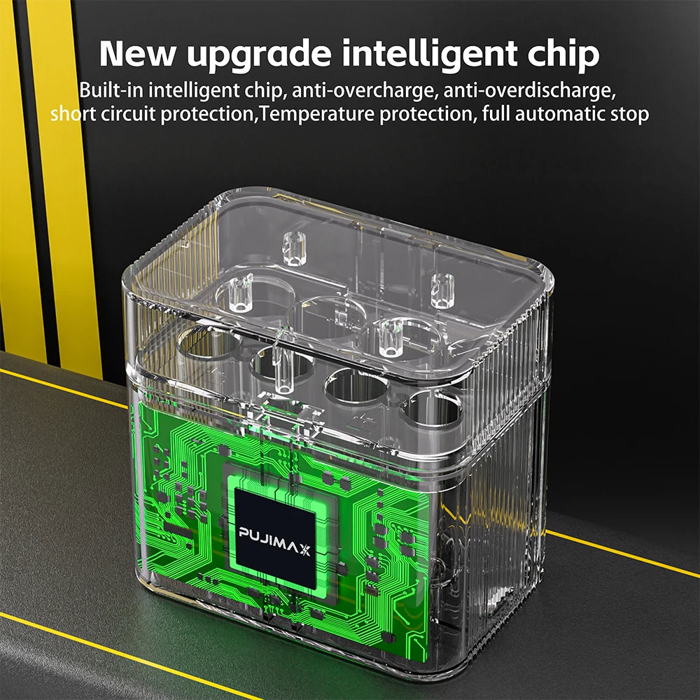 PUJIMAX 8-Slot AA 1.5V Rechargeable Battery Charger High Capacity 3400mWh Battery Fast Charging Durable Charging Case Batteries