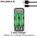 PUJIMAX Lithium-ion Rechargeable Batteries for Clock Radio Video Game 1.5V AA 4255mWh AAA 1100mWh Batteries Charger+Data Cable