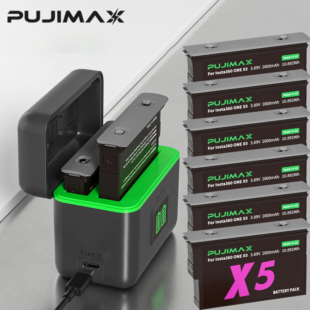 PUJIMAX 2800mAh Rechargeable Battery For Insta360 X5 2 Card Slot PD Battery Charger for Insta 360 ONE X5 Batteries Accessories