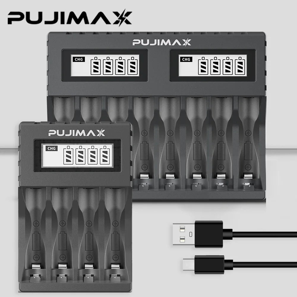 PUJIMAX LCD Display Smart Battery Charger For 1.5V AA/AAA Li-on Rechargeable Batteries Independent Charging Battery Charger