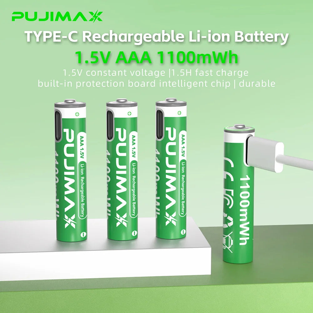 PUJIMAX 2 Hour Fast charging AAA 1.5V Rechargeable Battery 1100mWh Lithium Battery Type C Li-ion Batteries for toy keyboard