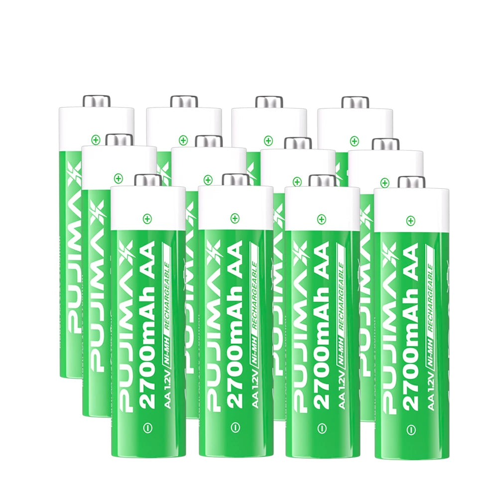 PUJIMAX 12-Slots Smart Battery Charger AA 12PCS 1.2V Ni-MH Batteries Rechargeable Battery Set Charger Independent Fast Charging