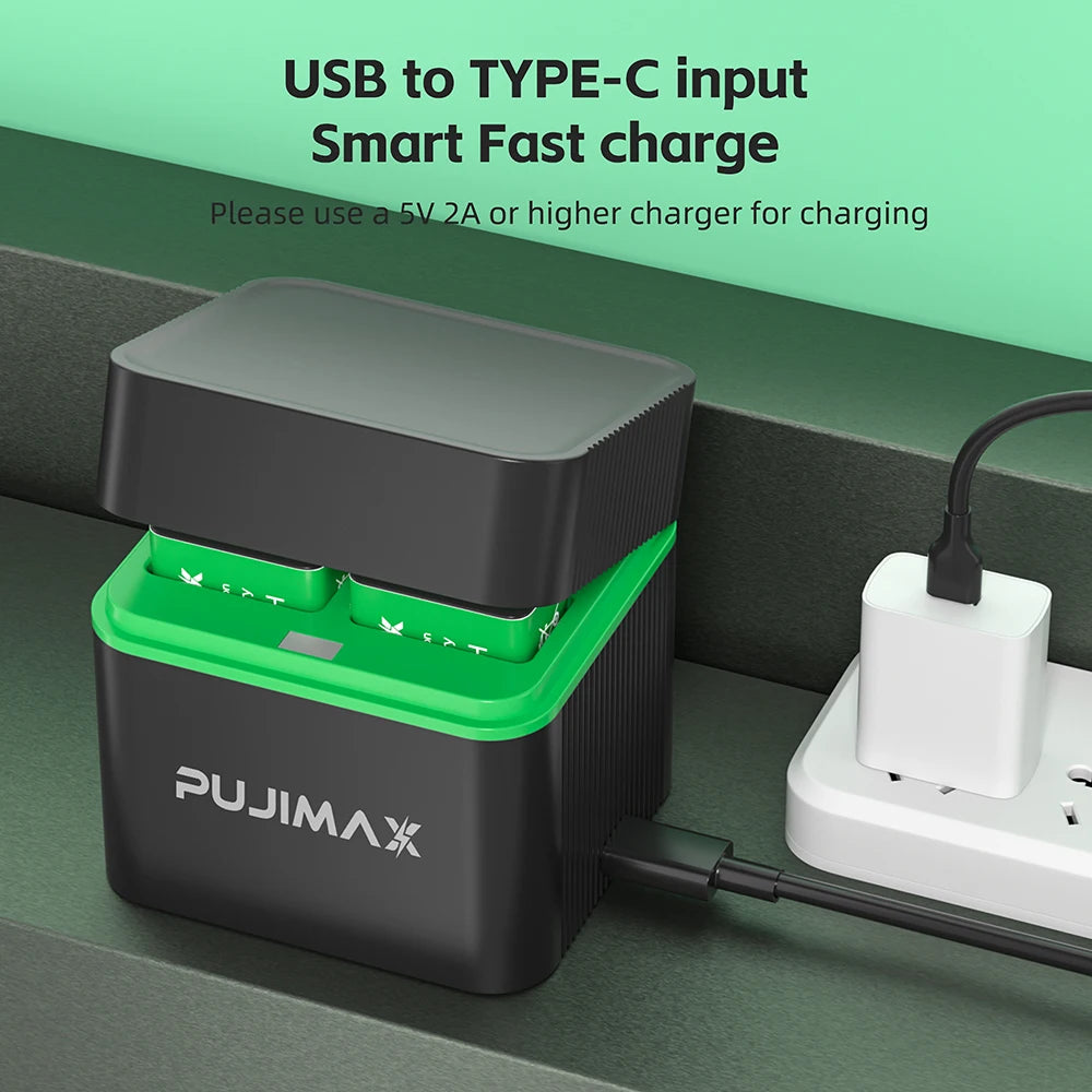 PUJIMAX 9V Ni-MH Rechargable Battery with 4-Slots Charger 280mAh Batteries for Guitar Microphone Smoke Detector Multimeter