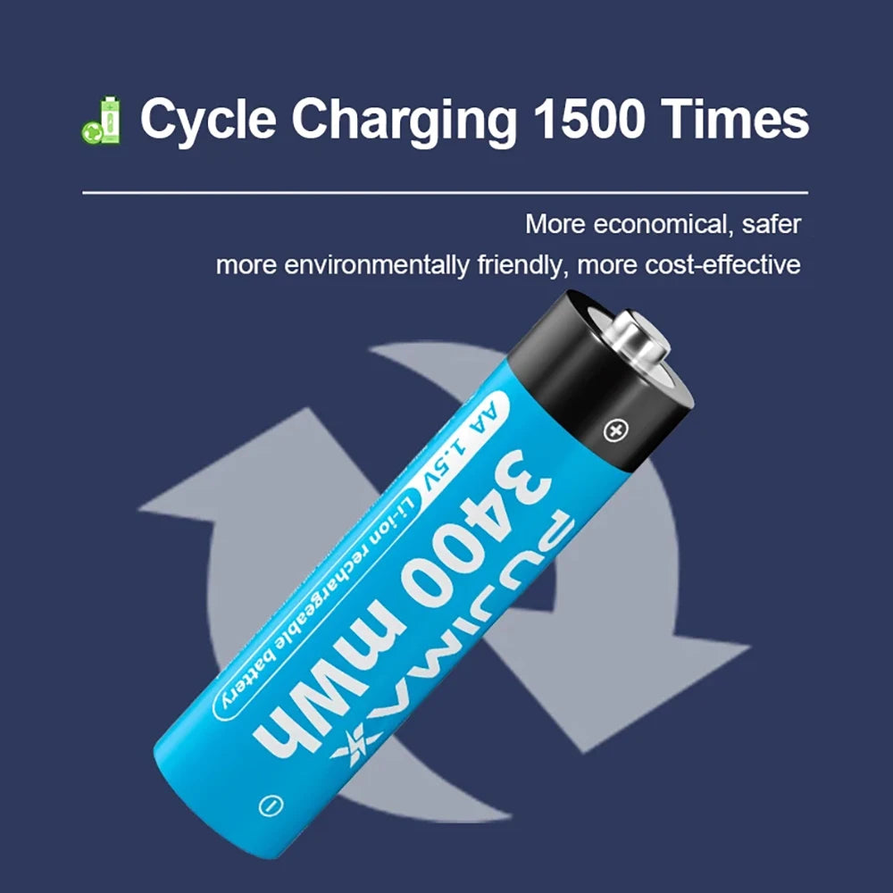 PUJIMAX 1.5V AA/AAA Rechargeable Lithium Batteries High Capacity 3400mWh 1000mWh Battery for Flashlights Toys Clocks MP3 Players