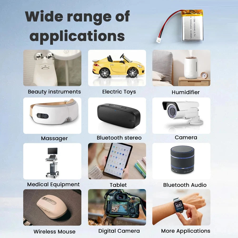 103040 3.7V 1200mAh Polymer Lithium Rechargeable Battery for GPS Navigator MP3/4/5 Bluetooth Headset PS4 Batteries Diy Tools