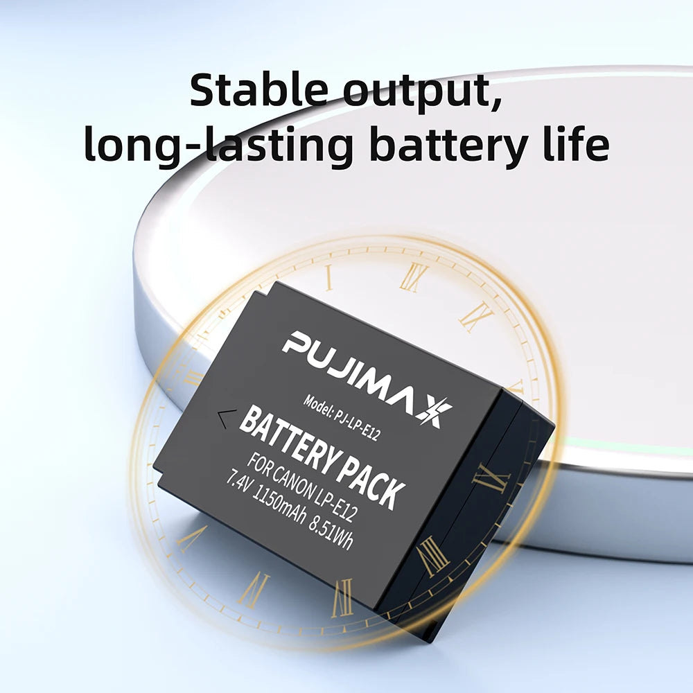 PUJIMAX LP-E12 LP E12 LPE12 Battery for Canon EOS M10,M50, EOS M100,M200 100D Kiss X7 Rebel SL1 Digital Camera Battery 1150mAh