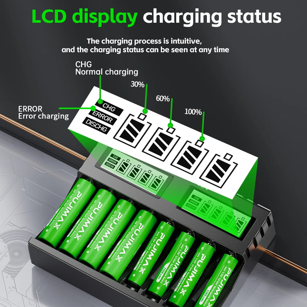 PUJIMAX LCD Display Smart Battery Charger For 1.5V AA/AAA Li-on Rechargeable Batteries Independent Charging Battery Charger