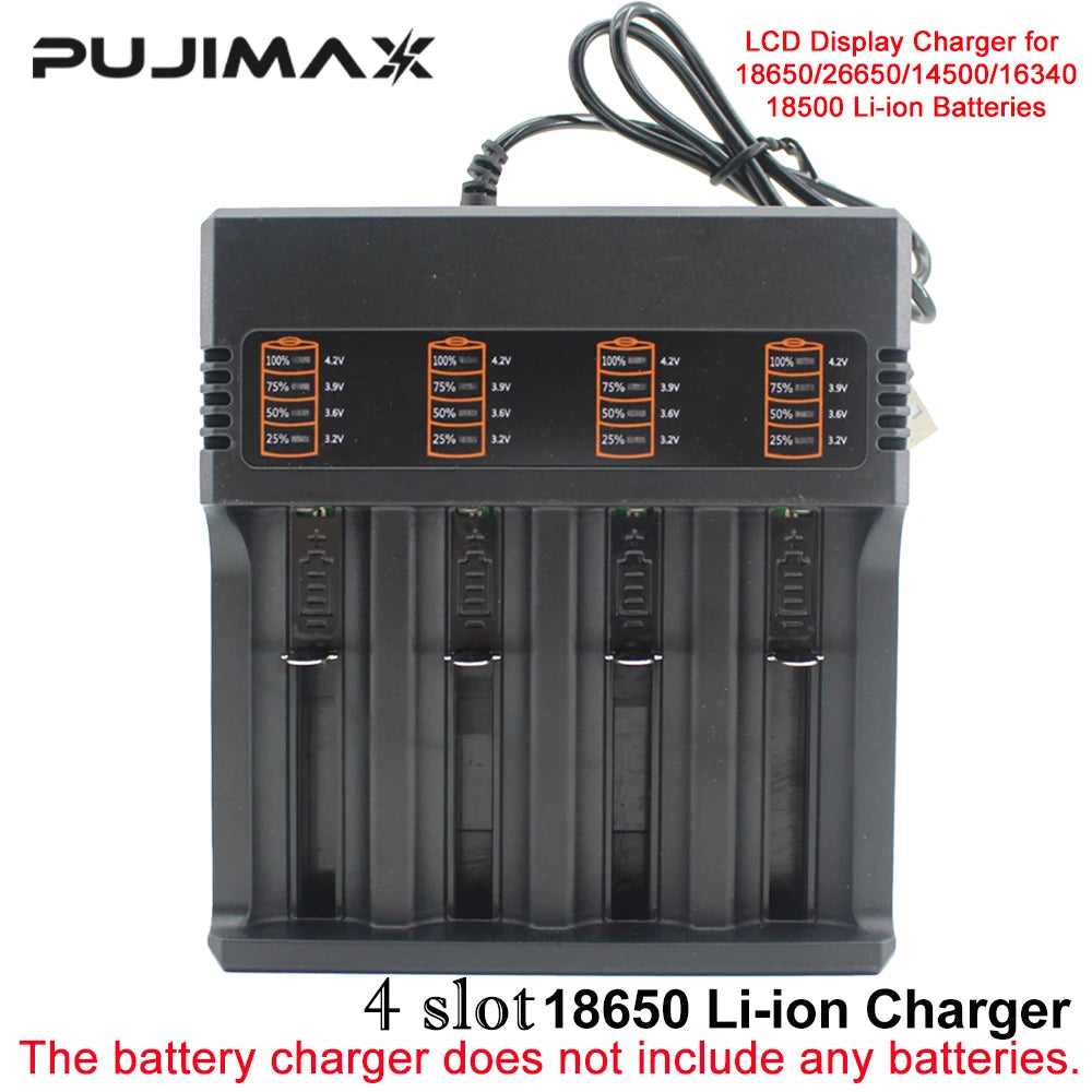 PUJIMAX 2/4 Slot 18650 Smart Charger for 3.7V 21700 20700 2665014500 16340 Li-ion Battery Rechargeable Lithium Battery Charger