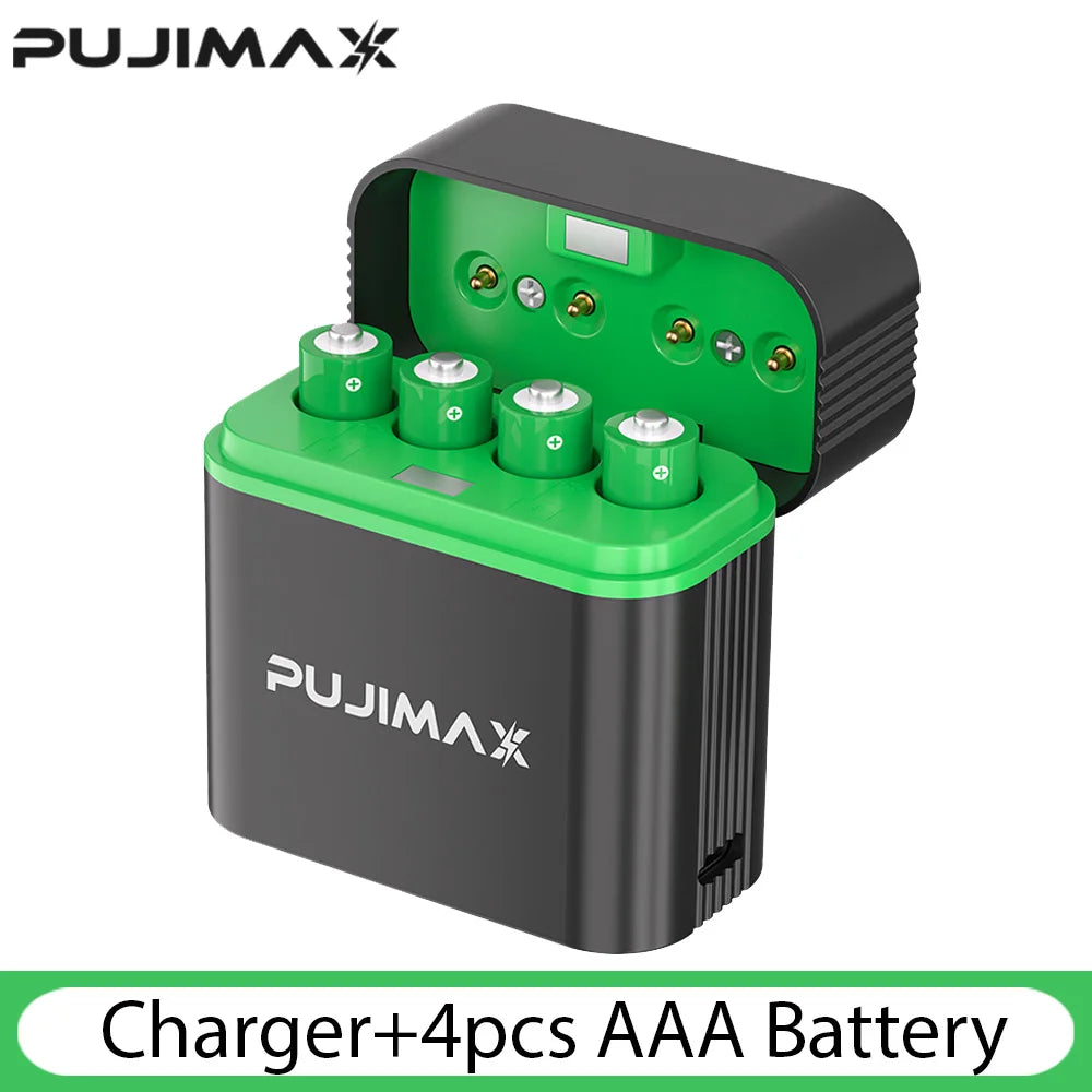PUJIMAX 4-Slot 1.5V AAA 1100mWh Smart Charging Compartment  Lithium Battery Rechargeable Charger Set Large Capacity