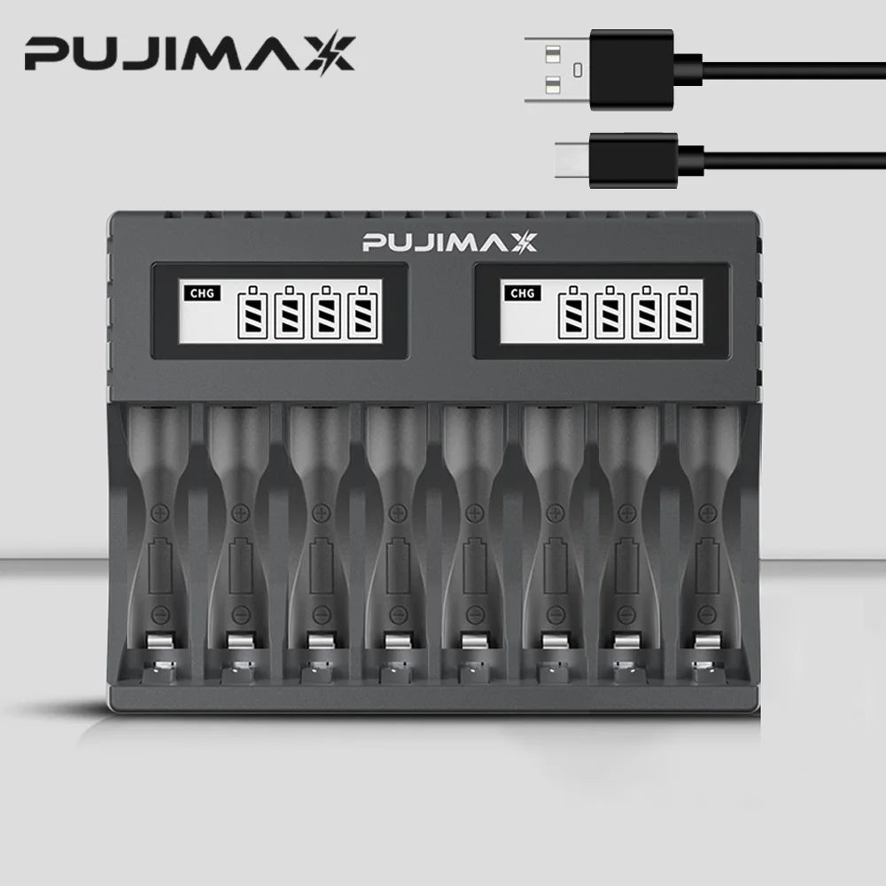 PUJIMAX LCD Display Smart Battery Charger For 1.5V AA/AAA Li-on Rechargeable Batteries Independent Charging Battery Charger