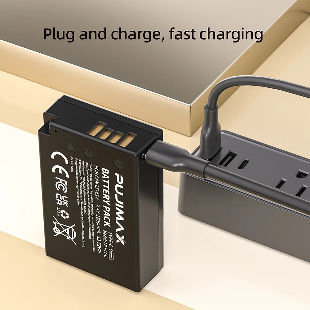 PUJIMAX 1800mAh LPE17 LP E17 LP-E17 Battery with USB-C Input for Canon EOS RP 200 250D M3 M5 M6 750D 760D T6i T6s 800D 8000D 77D