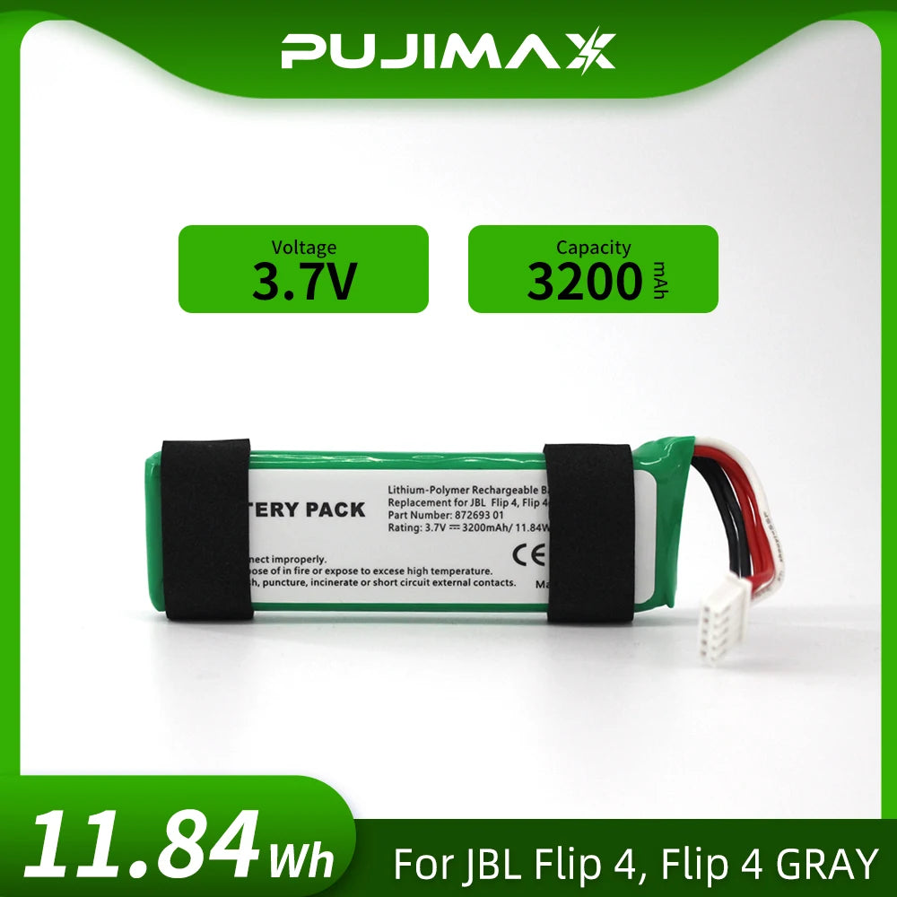 PUJIMAX 3.7v Battery For JBL Flip 4 Flip4 3200mAh Rechargeable Battery GSP872693 01 For JBL Wireless Bluetooth Speaker Batteriea