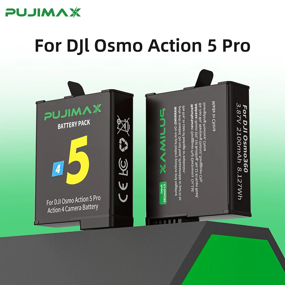Pujimax For DJI Osmo 360 2100mAh Replacement Li-ion Battery For DJI Osmo Action 5 Pro/4/3 Charger Box for DJI Osmo 360/4/5Pro