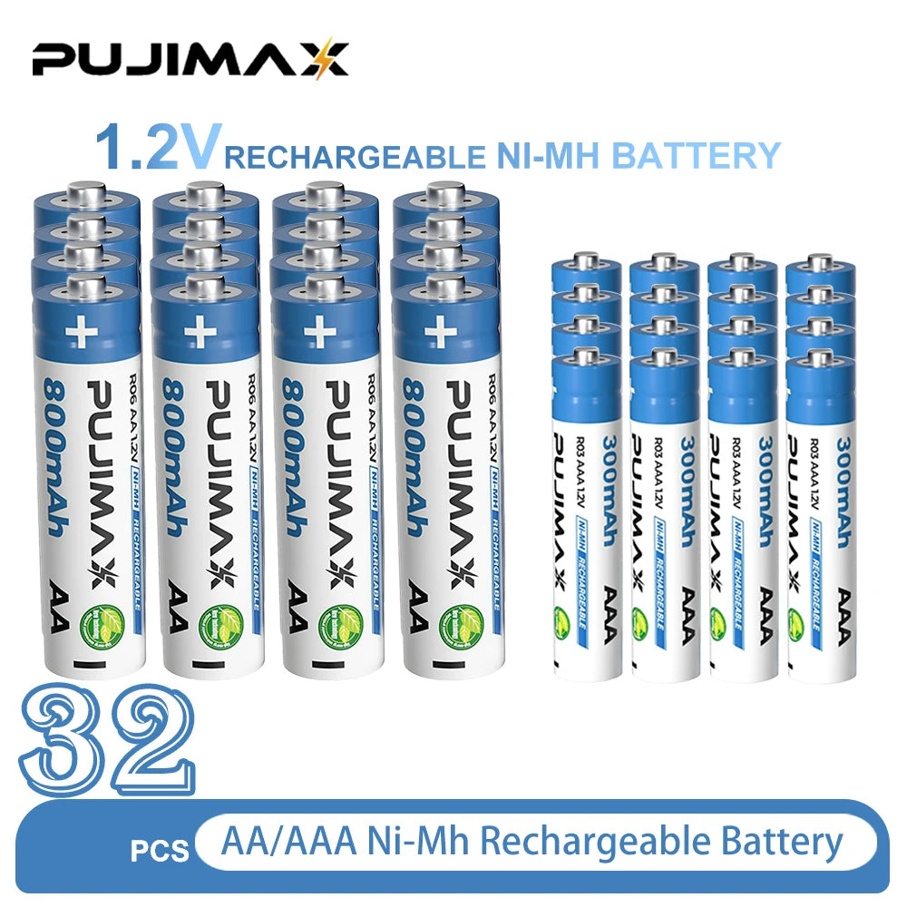 PUJIMAX Rechargeable Battery 1.2V AA 800mAh+AAA 300mAh NI-MH Battery+Charger for Computer Clock Radio Video Game Camera AA AAA