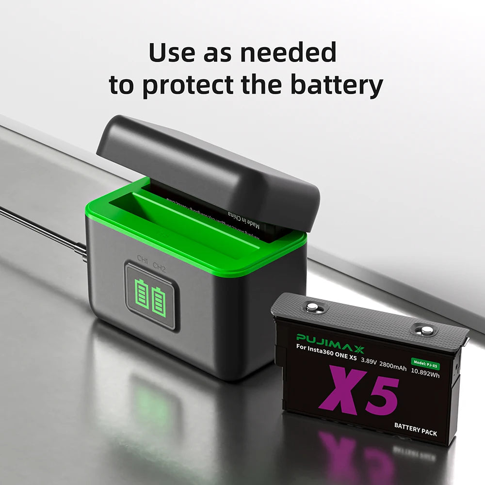 PUJIMAX 2800mAh Rechargeable Battery For Insta360 X5 2 Card Slot PD Battery Charger for Insta 360 ONE X5 Batteries Accessories
