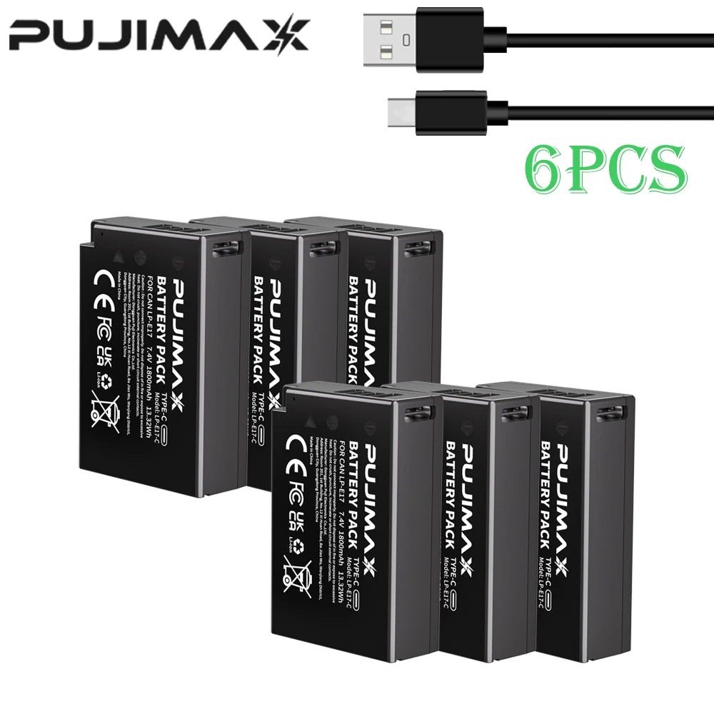 PUJIMAX 1800mAh LPE17 LP E17 LP-E17 Battery with USB-C Input for Canon EOS RP 200 250D M3 M5 M6 750D 760D T6i T6s 800D 8000D 77D