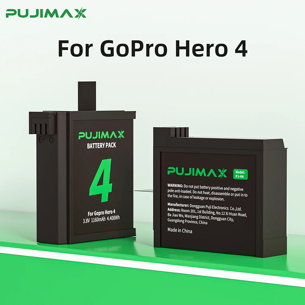 PUJIMAX 1160mAh Gopro Hero 4 Battery Replacement+2-Slots USB Charger for GoPro HERO4 Action Camera Rechargeable Battery