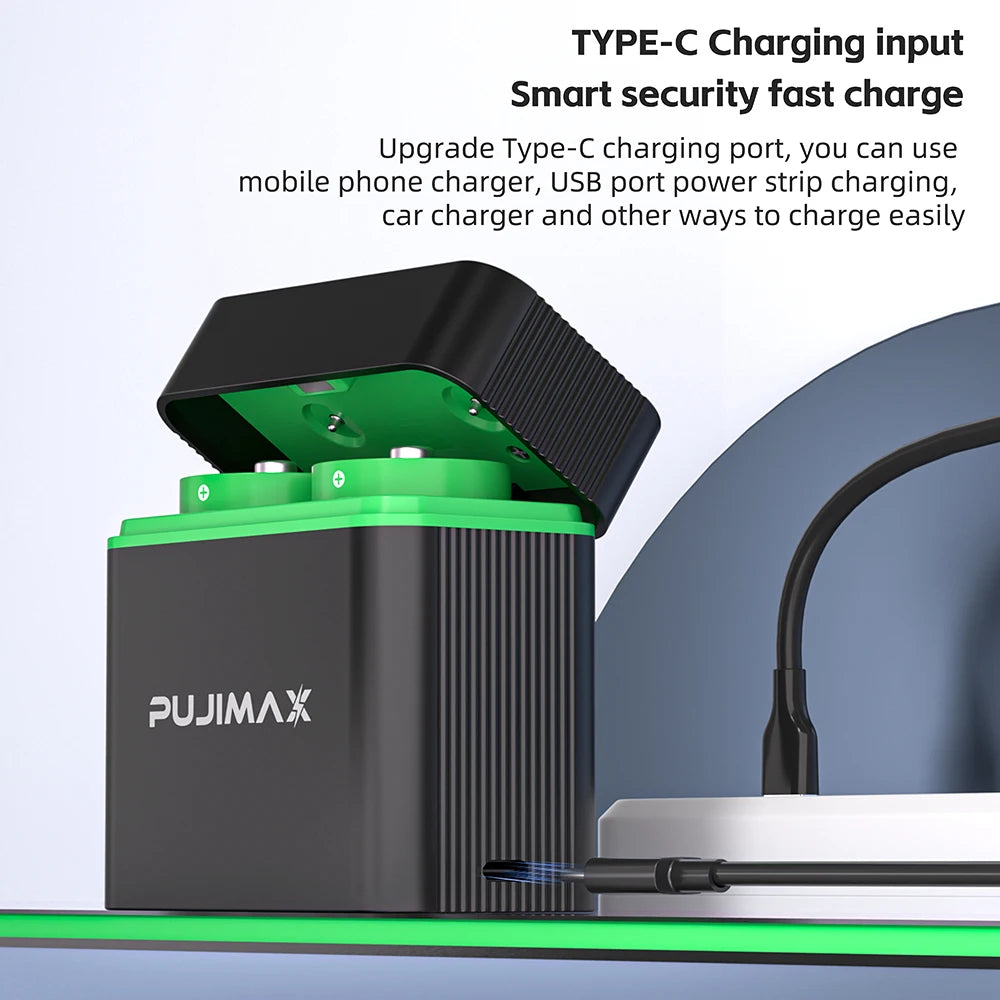 PUJIMAX 1.5V LR20 10000mWh D Size Batteries with Charger Rechargeable Lithium Battery For Flashlight Gas stoves Water Heaters