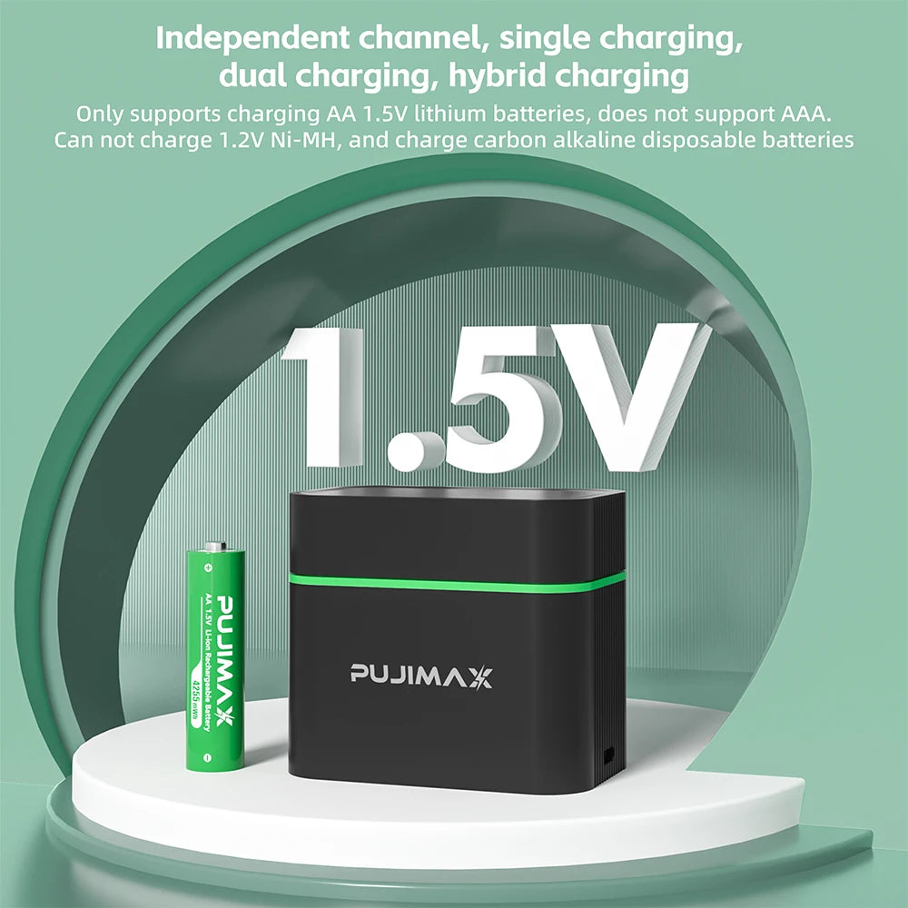 PUJIMAX 1.5V AA Rechargeable Lithium-ion 4255mWh Battery With Smart Battery Charger SET 2/4 Batteries Individually Available