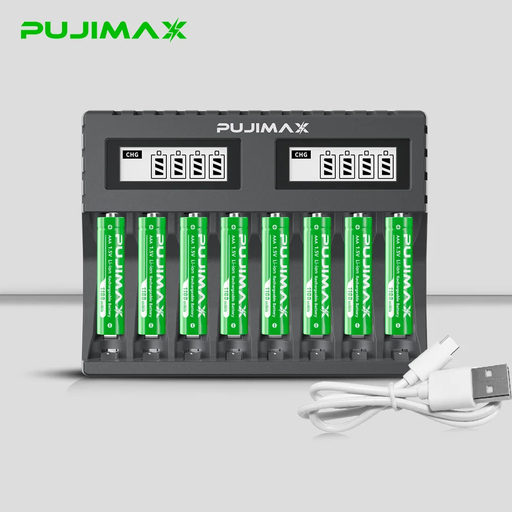 PUJIMAX AA/AAA Battery Charger 4255mWh/1100mWh 1.5V Lithium-ion Rechargeable Battery for Remote Control Mouse Fan Electric Toy