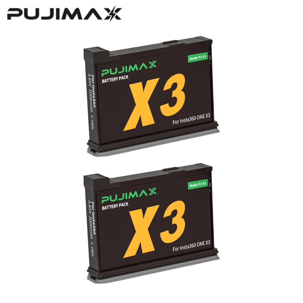 PUJIMAX High Capacity 2000mAh Battery For Insta360 X3 Camera+2-Slot LED fast charger For Insta360 ONE X3 Action Camera Accessory