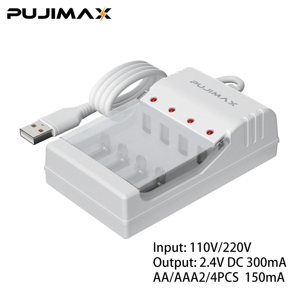 PUJIAMX 1.2V AA/AAA Ni-MH Rechargeable Battery Charger LED Light Portable Adapter USB Cable Battery Interface Fast Charging Tool