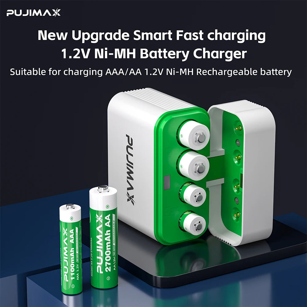 PUJIMAX 1.2V Rechargeable 4-Slots Smart Battery Charger For 1.2 V AAA/AA 1100mAh 2700mAh   Battery+Battery Charger Intelligent
