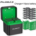 PUJIMAX 9V Ni-MH Rechargable Battery with 4-Slots Charger 280mAh Batteries for Guitar Microphone Smoke Detector Multimeter