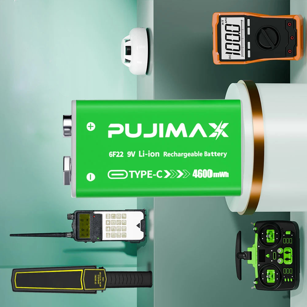 PUJIMAX 4600mWh Type-C USB 9V Rechargeable Battery Rechargeable 6F22 9V Li-ion Battery For RC Helicopeter Model Multimeter Toy