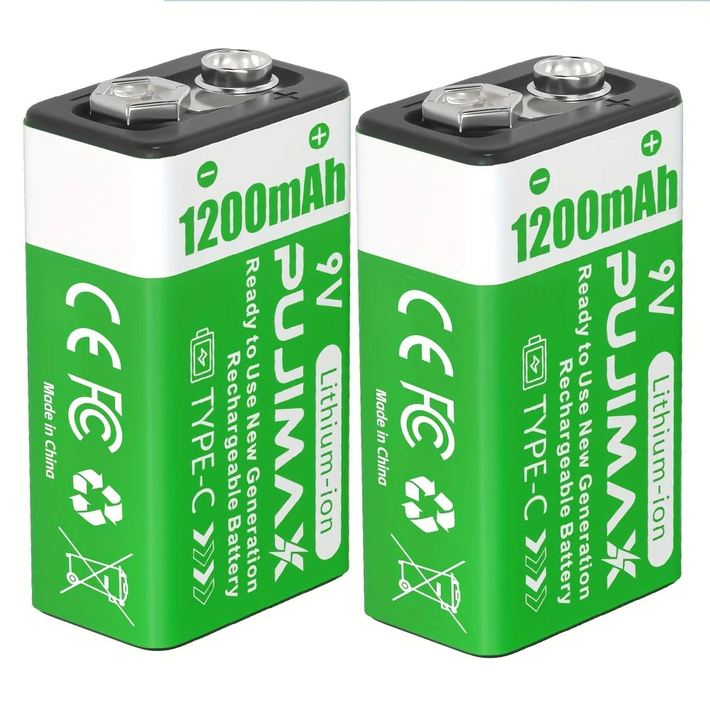 PUJIMAX 9V Battery1200mAh Li-ion Rechargeable battery Type-C Batteries  9V lithium for Multimeter Microphone Toy Remote Control