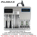 PUJIMAX Intelligent Battery Charger for 4.2V 18650/16340/14500/21700/26650/32650 Battery and 1.2V Ni-MH/Ni-Cd AA AAA 9V Battery