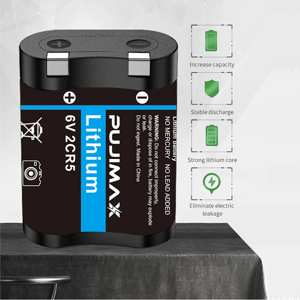 PUJIMAX Original 2CR5 Lithium Battery 6V Camera 2CR5 1700mAh Primary Batteries for Canon EOS5 50 55 650 10QD Minolta 303si Film