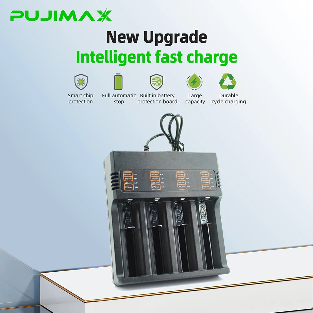 PUJIMAX 2/4 Slot 18650 Smart Charger for 3.7V 21700 20700 2665014500 16340 Li-ion Battery Rechargeable Lithium Battery Charger