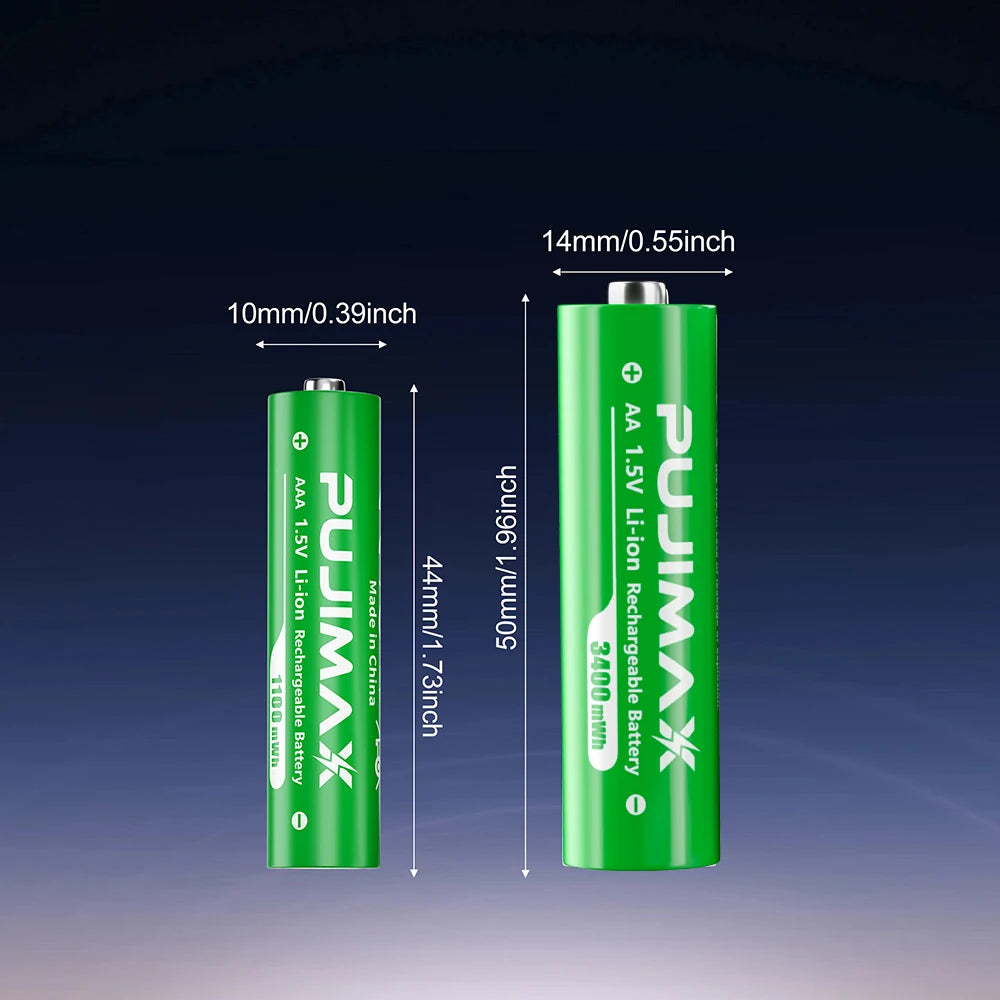 PUJIMAX Rechargeable Battery 1.5V AA 3400mWh+AAA 1100mWh Lithium-ion Battery for Computer Clock Radio Video Game Digital AA AAA