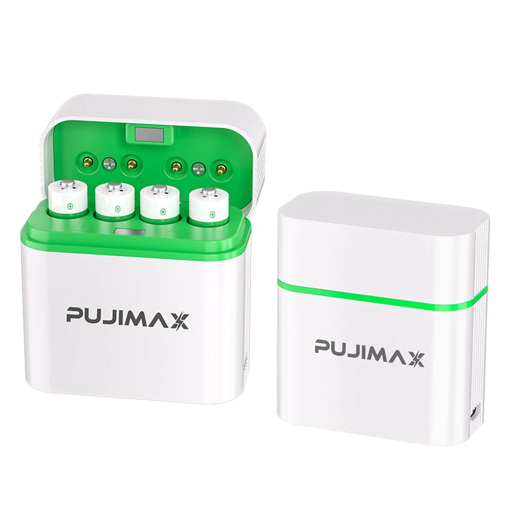 PUJIMAX 1.2V AAA 4-Slot Smart Flip Cover Charging Bin Type C Port Lithium Battery 1100mAh  Battery Charger High-Performance
